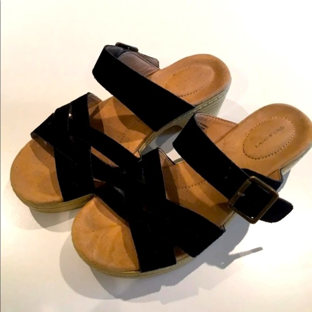 Lands' End size 6 Black Suede Heeled Sandal LIKE NEW